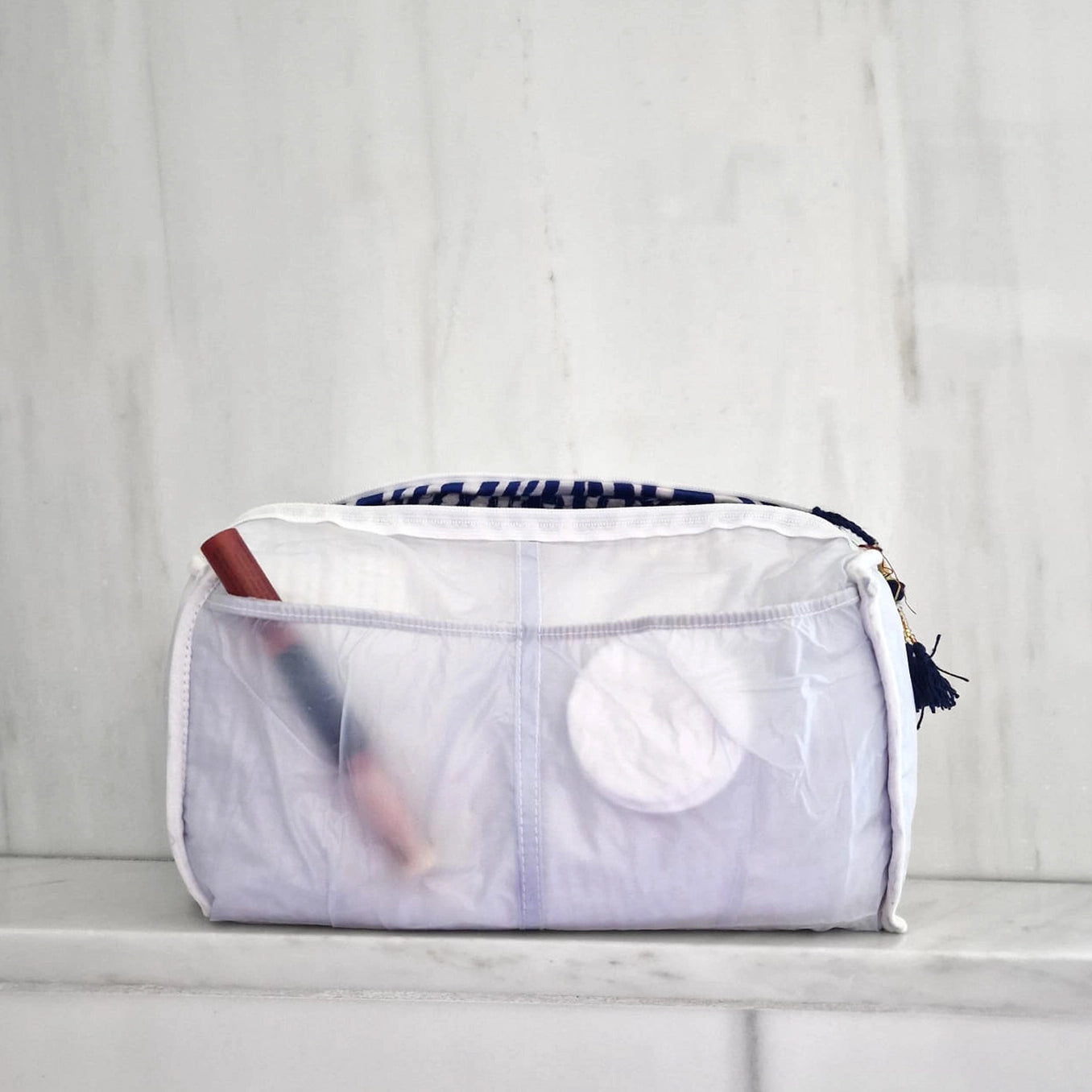 Handgemaakte toilettas "blue Zebra" voor elke dag!