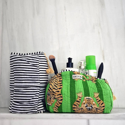 handgemaakte toilettas "poppy Tiger" groen